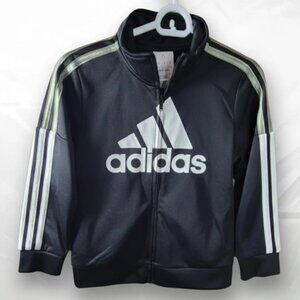 Adidas Jacket Boys Size 5 Logo Black Full Zip Stripes